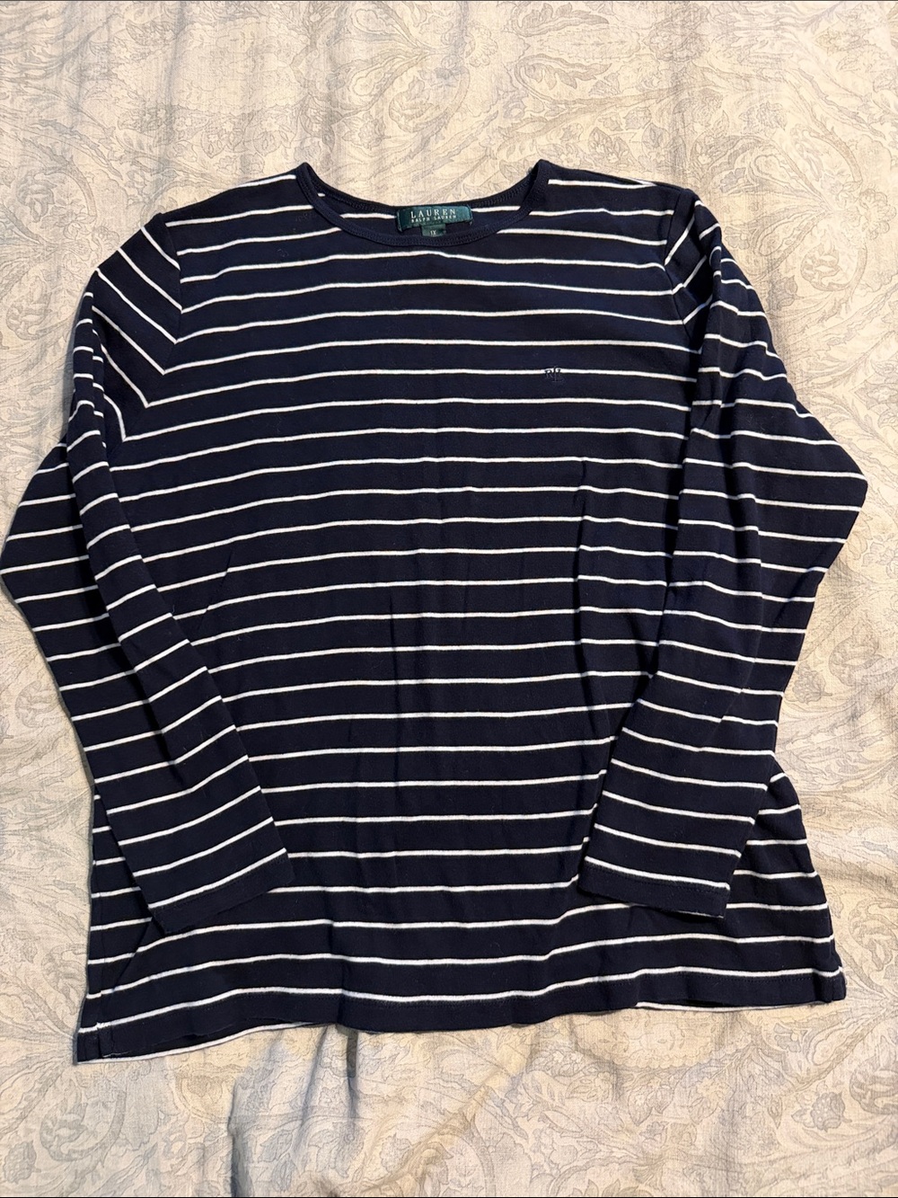 Ralph Lauren Navy & White Striped Long Sleeve Tee